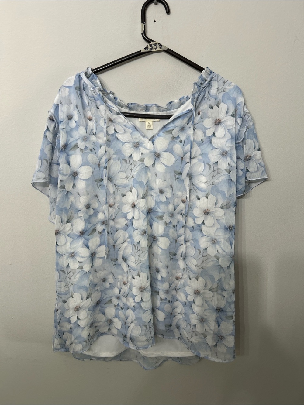 Women’s Tamara H. Blue Floral Chiffon Blouse 1X